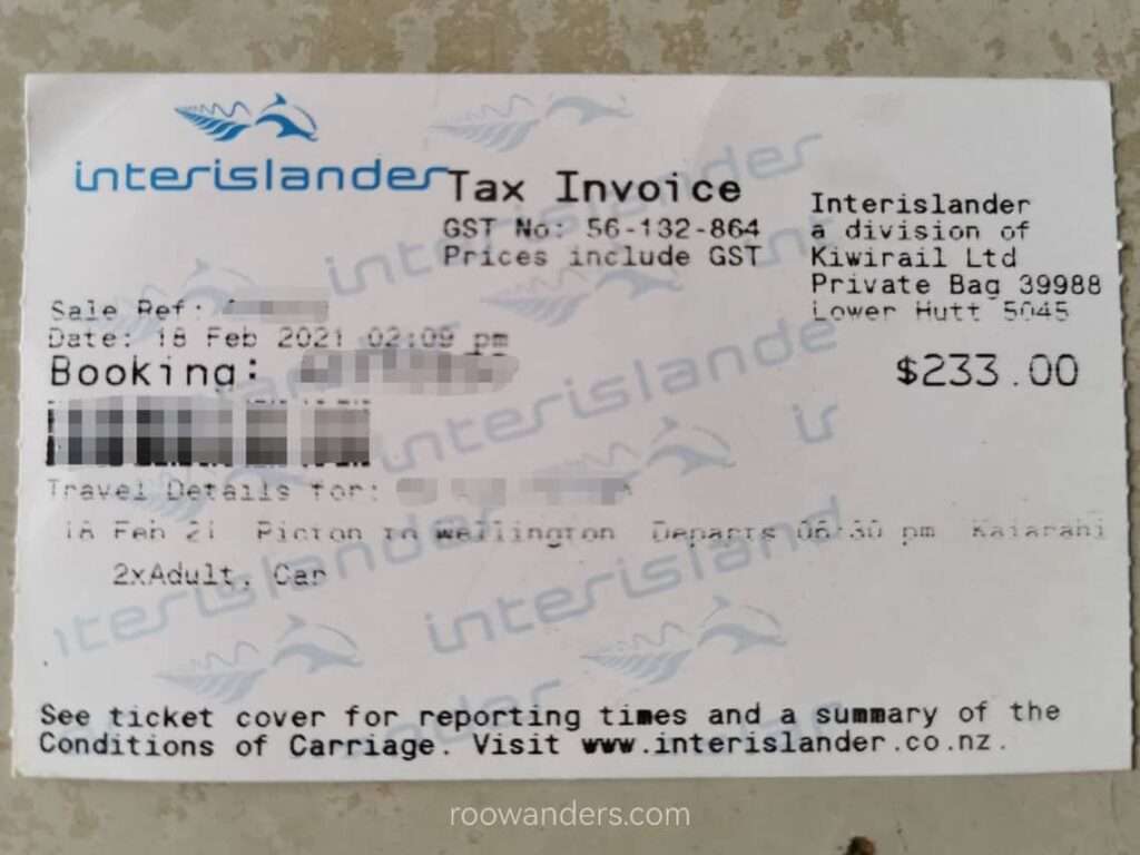 Ticket, Across the Straits, Picton to Wellington, New Zealand - RooWanders