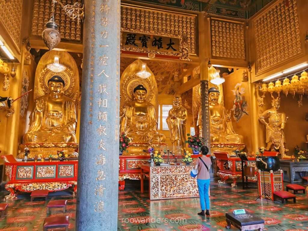Penang Kek Lok Si Temple golden buddha trio, Malaysia - RooWanders