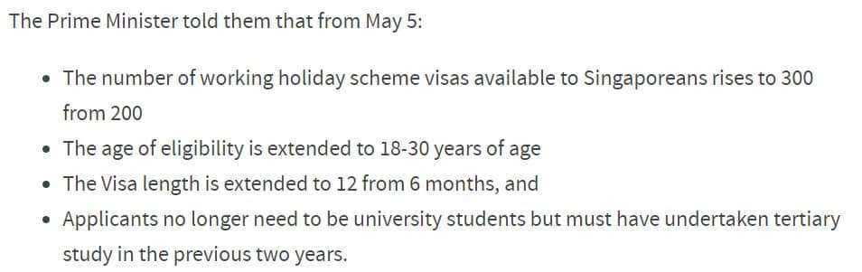 Screenshot news on working holiday visa changes - RooWanders